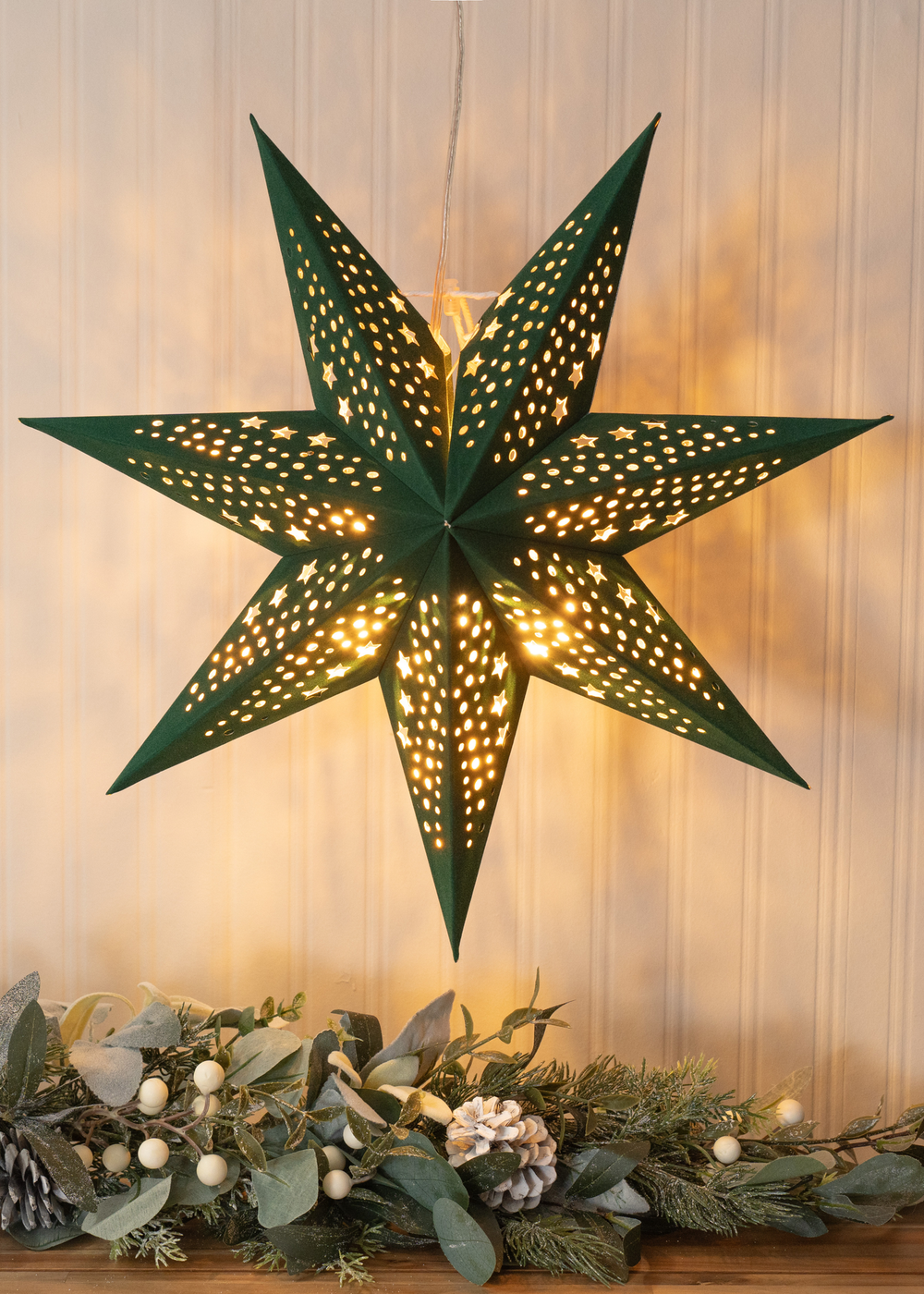 ValueLights Green Velvet Star Light Plug in Wall Light Christmas Tree Topper (45cm x 45cm x 13cm) - One Size Image 2