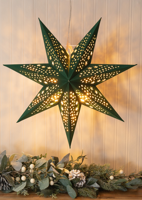 ValueLights Green Velvet Star Light Plug in Wall Light Christmas Tree Topper (45cm x 45cm x 13cm) - One Size Image 2