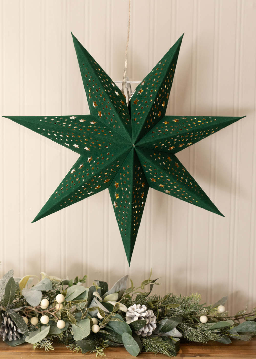 ValueLights Green Velvet Star Light Plug in Wall Light Christmas Tree Topper (45cm x 45cm x 13cm) - One Size Image 1