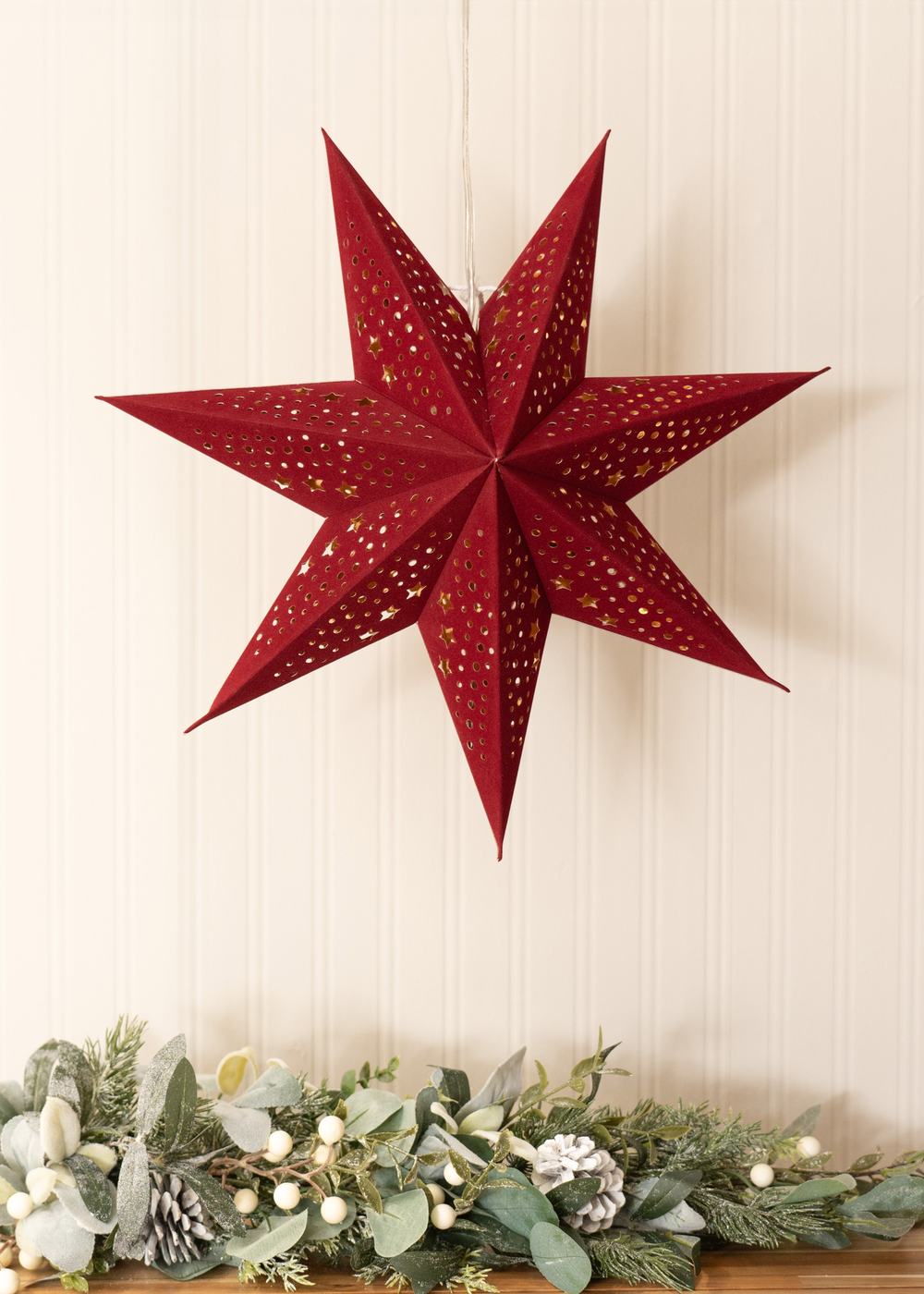 ValueLights Red Velvet Star Light Plug in Wall Light Christmas Tree Topper (45cm x 45cm x 13cm) - One Size Image 1