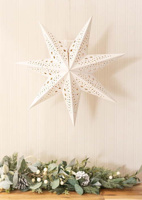 ValueLights White Velvet Star Light Plug in Wall Light Christmas Tree Topper (45cm x 45cm x 13cm) - One Size Image 1