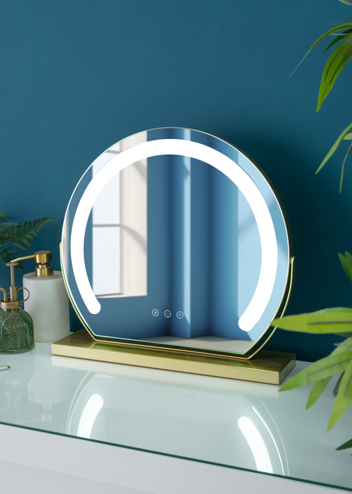 ValueLights Gold Vanity Adjustable Make Up Mirror with Dimmable Light (38cm x 41cm x 10cm) - One Size Image 1