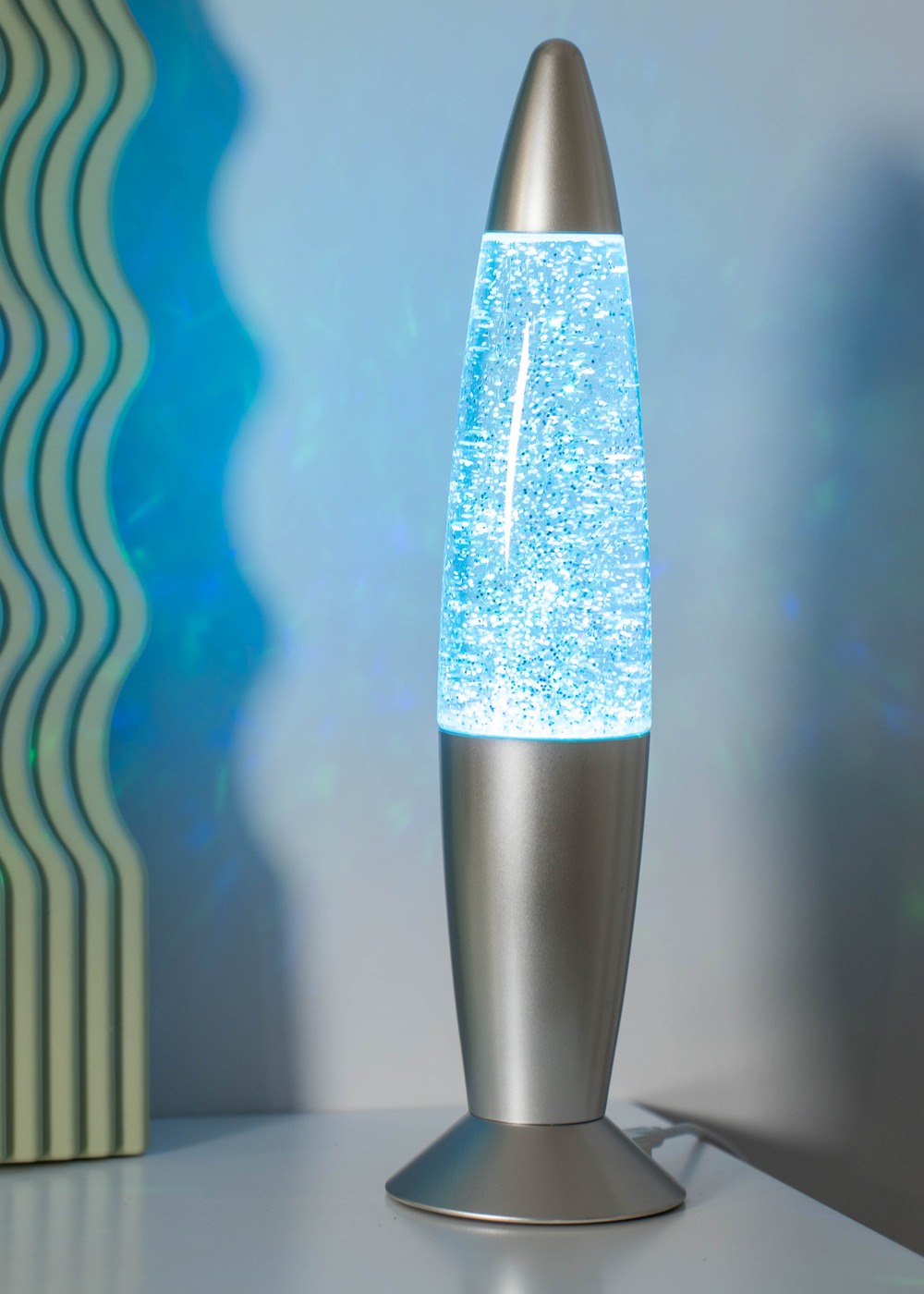 ValueLights Rizzo Colour Changing LED Silver Glitter Lamp (35cm x 9cm x 9cm) - One Size Image 3