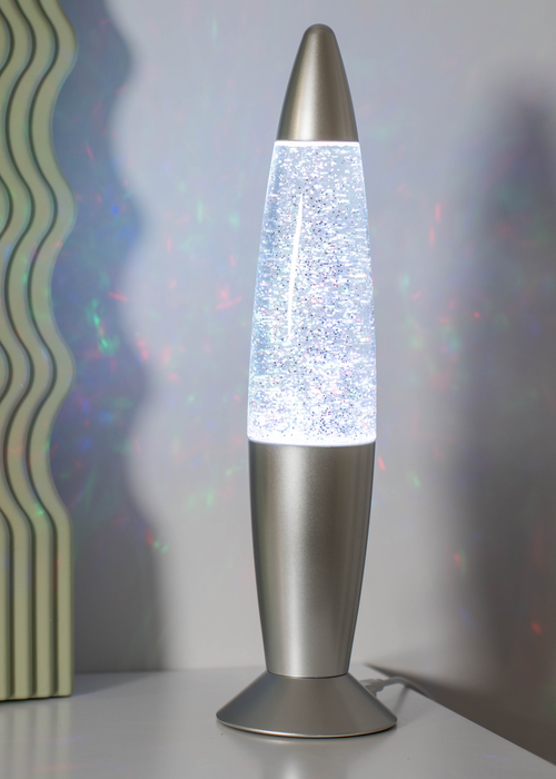 ValueLights Rizzo Colour Changing LED Silver Glitter Lamp (35cm x 9cm x 9cm) - One Size Image 1