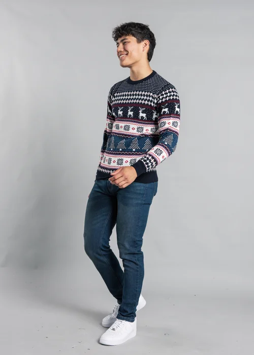 Tokyo Laundry Navy Festive Crew Neck Jacquard Knit Jumper - L Image 5