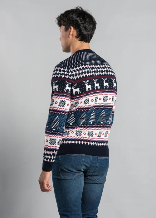 Tokyo Laundry Navy Festive Crew Neck Jacquard Knit Jumper - L Image 2