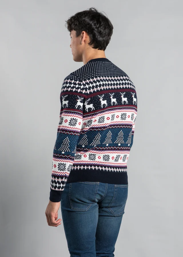 Tokyo Laundry Navy Festive Crew Neck Jacquard Knit Jumper