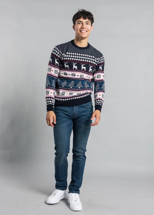 Tokyo Laundry Navy Festive Crew Neck Jacquard Knit Jumper - L Image 4