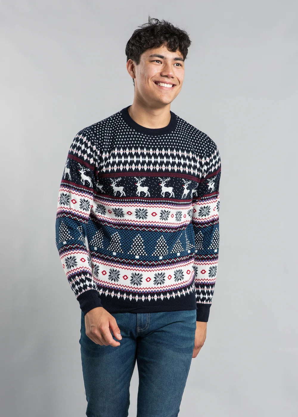 Tokyo Laundry Navy Festive Crew Neck Jacquard Knit Jumper - L Image 1