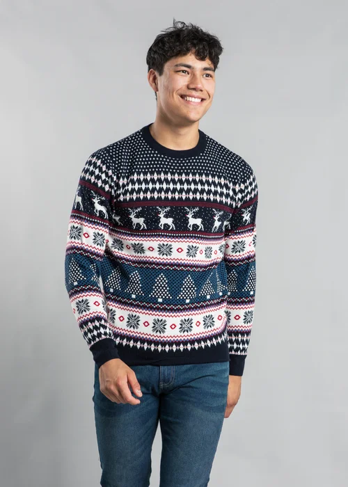Tokyo Laundry Navy Festive Crew Neck Jacquard Knit Jumper - L Image 1