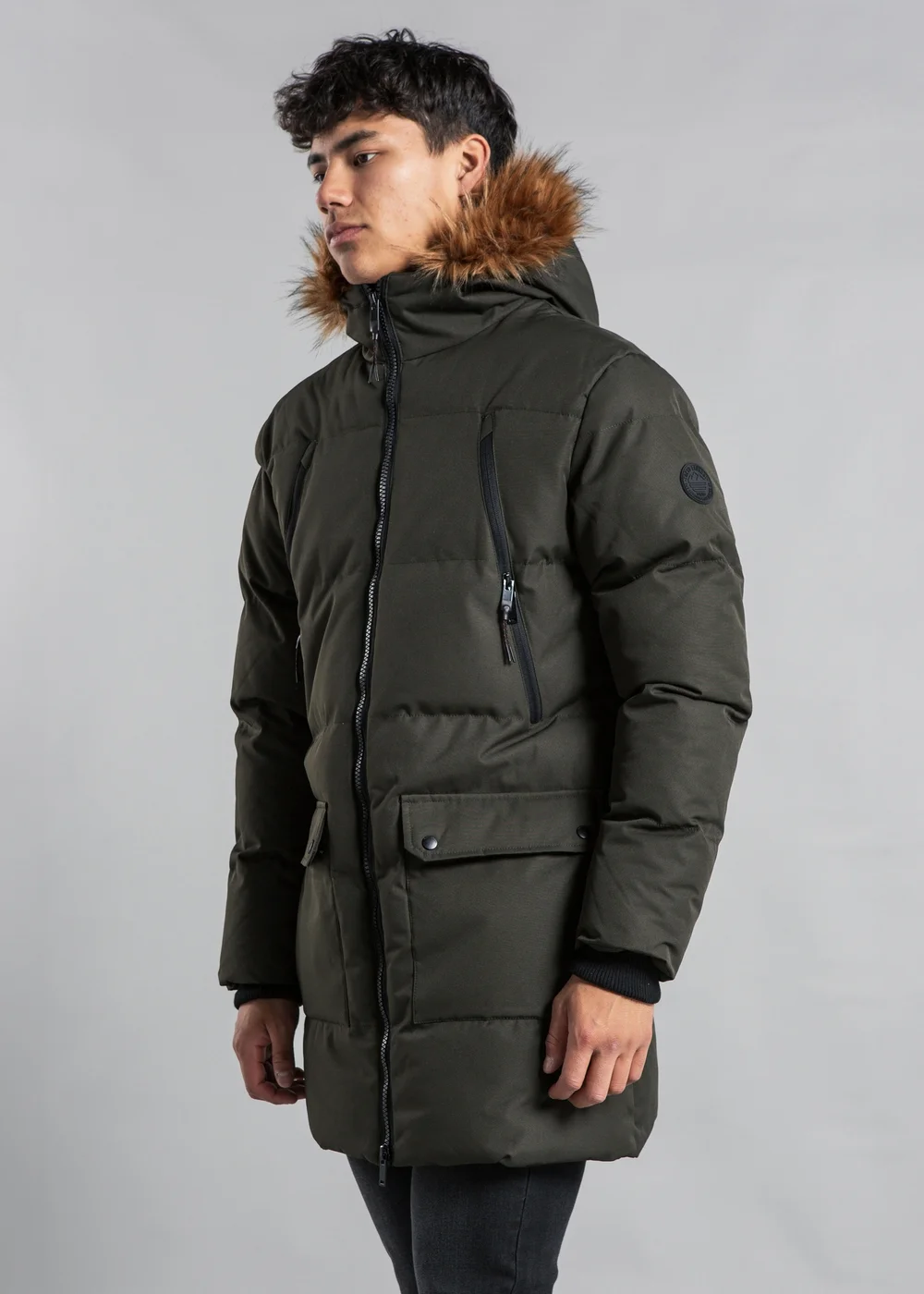 Tokyo Laundry Khaki Padded Longline Coat with Faux Fur Hood - 2XL Image 1