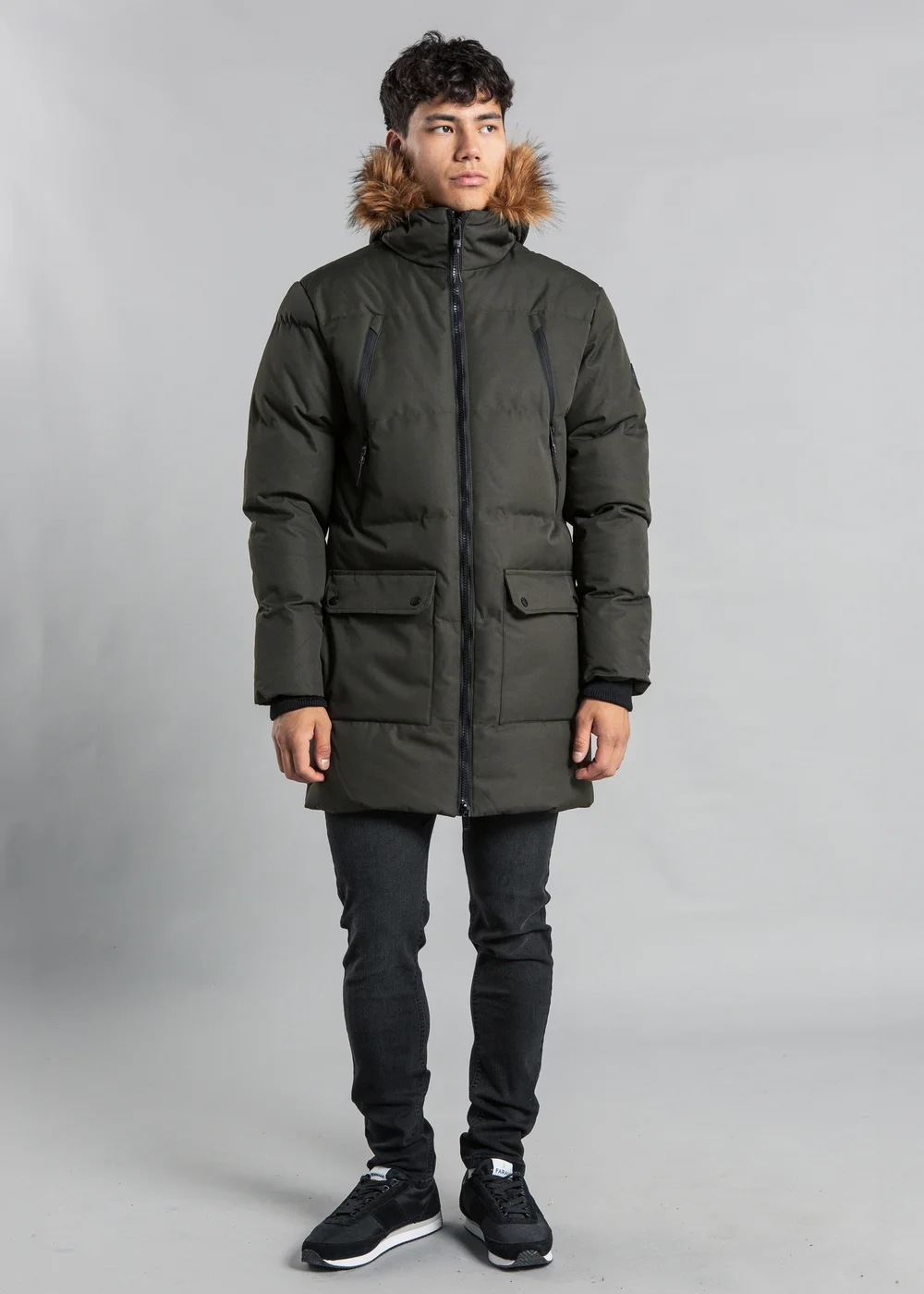 Tokyo Laundry Khaki Padded Longline Coat with Faux Fur Hood - 2XL Image 3