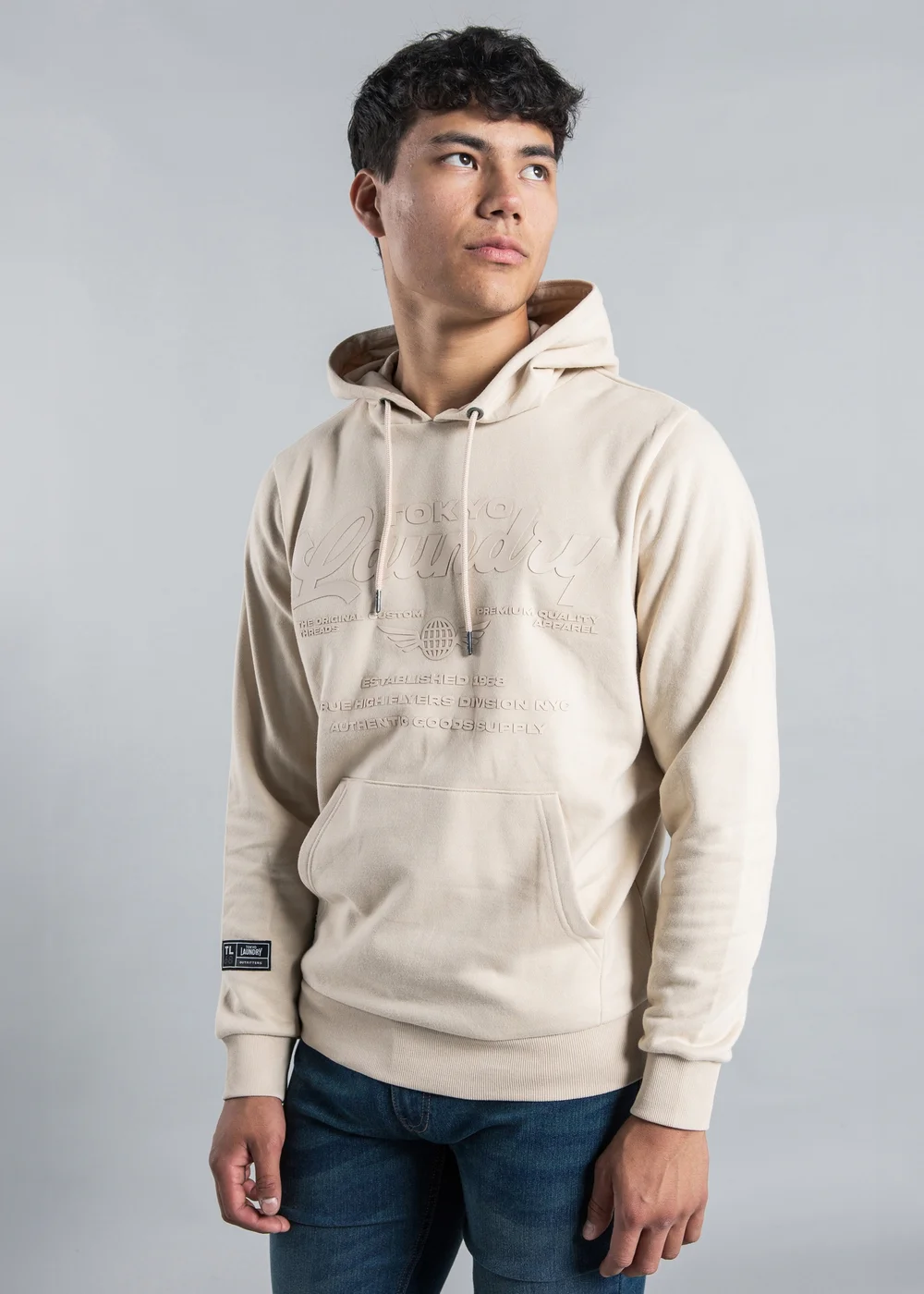 Tokyo Laundry Stone Raised Rubber Print Hoody with Drawcord - S Image 1