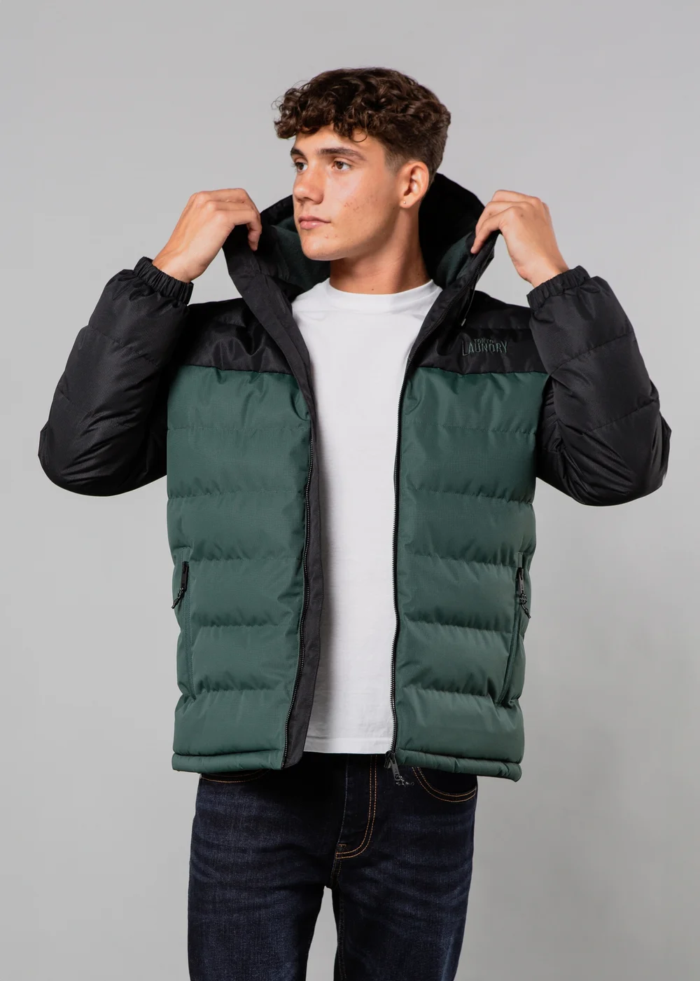 Tokyo Laundry Black Colour Block Hooded Puffer Jacket with Microfleece Lining - S Image 2