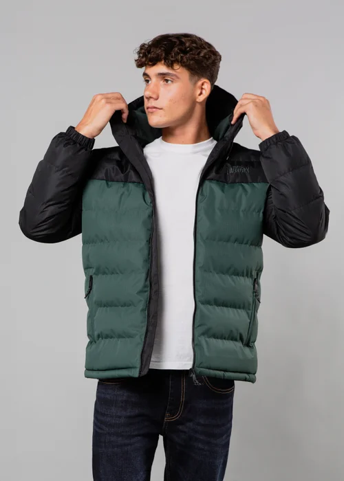 Tokyo Laundry Black Colour Block Hooded Puffer Jacket with Microfleece Lining - S Image 2