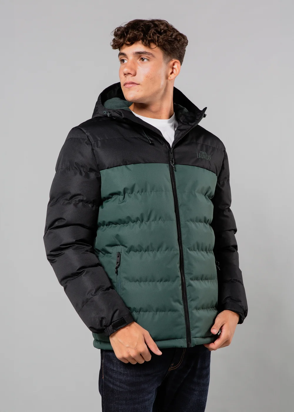 Tokyo Laundry Black Colour Block Hooded Puffer Jacket with Microfleece Lining - S Image 1