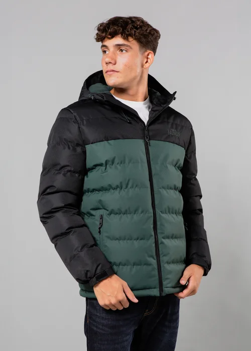 Tokyo Laundry Black Colour Block Hooded Puffer Jacket with Microfleece Lining - S Image 1