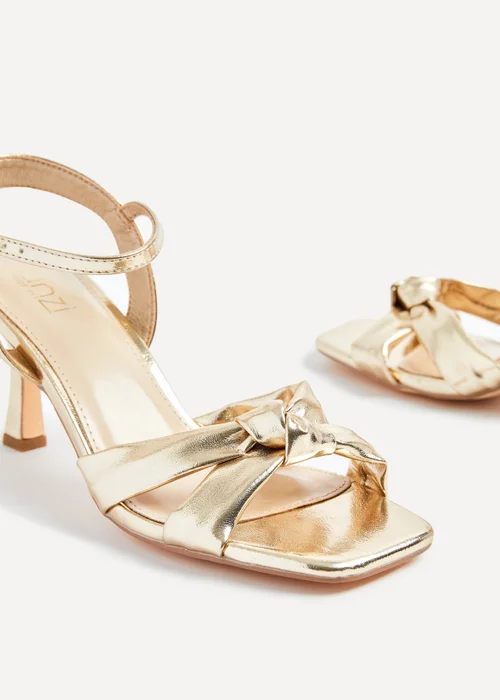 Linzi Favour Wide Fit Gold Faux Leather Knotted Heeled Sandal - 3 Image 5