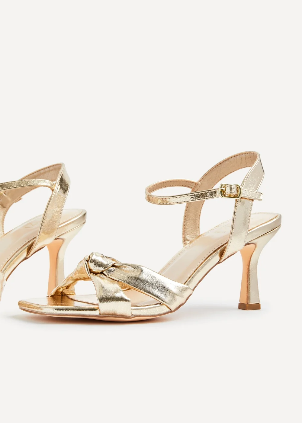 Linzi Favour Wide Fit Gold Faux Leather Knotted Heeled Sandal - 3 Image 4