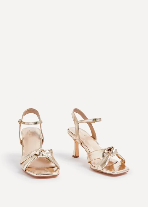 Linzi Favour Wide Fit Gold Faux Leather Knotted Heeled Sandal - 3 Image 3