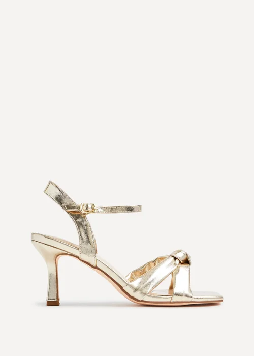 Linzi Favour Wide Fit Gold Faux Leather Knotted Heeled Sandal - 3 Image 2