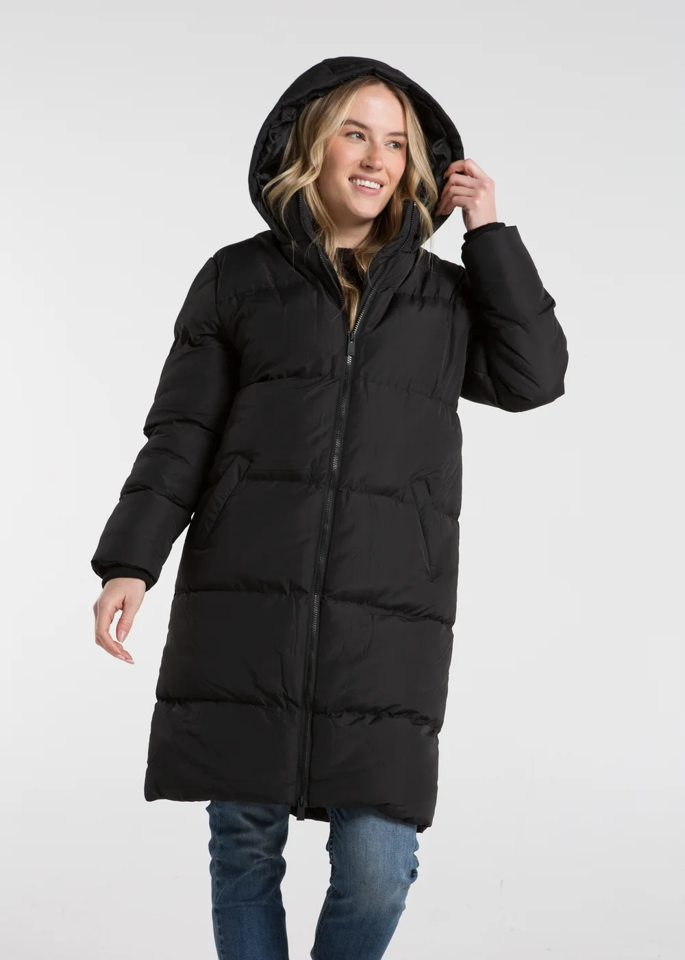 French Connection Black Midi Quilted Puffer Jacket with Hood - XS Image 1