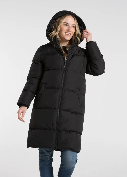 French Connection Black Midi Quilted Puffer Jacket with Hood - XS Image 1
