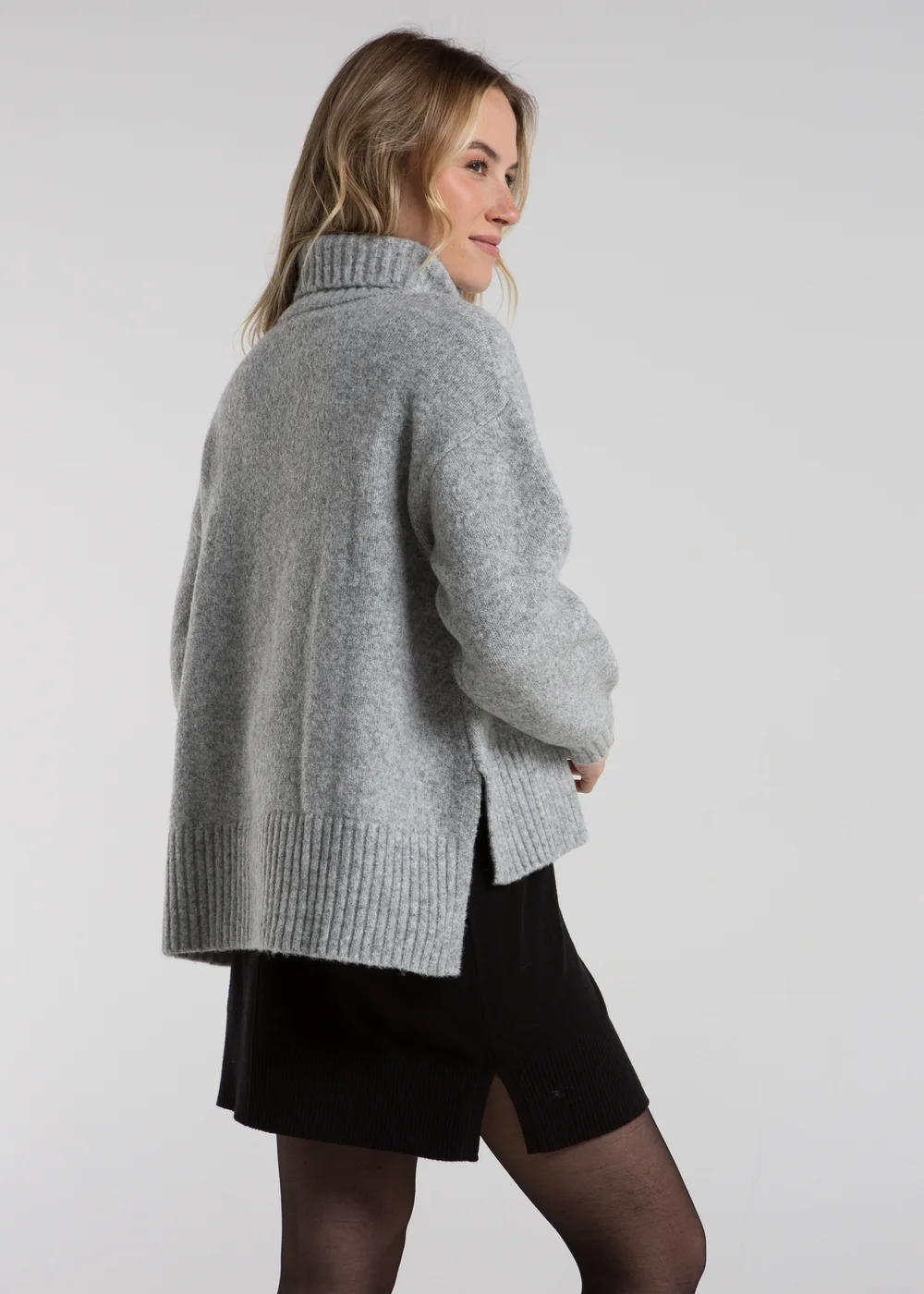 French Connection Light Grey Cable Knit Roll Neck Jumper - XS Image 4