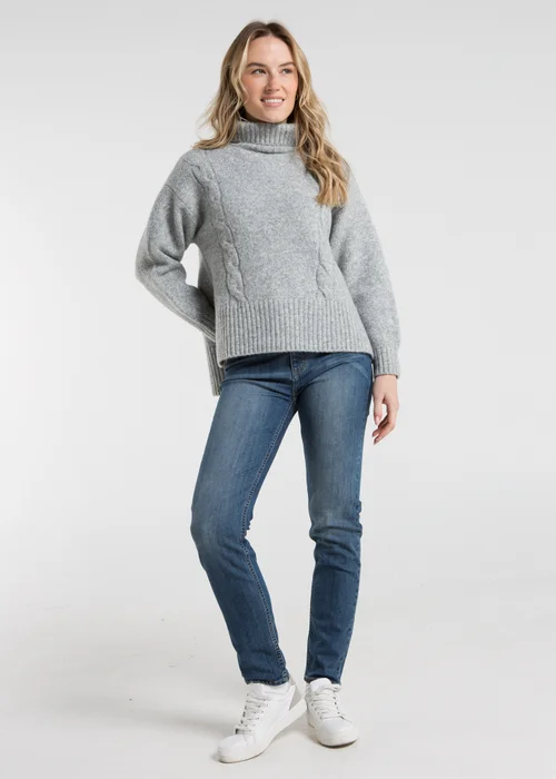 French Connection Light Grey Cable Knit Roll Neck Jumper - XS Image 3