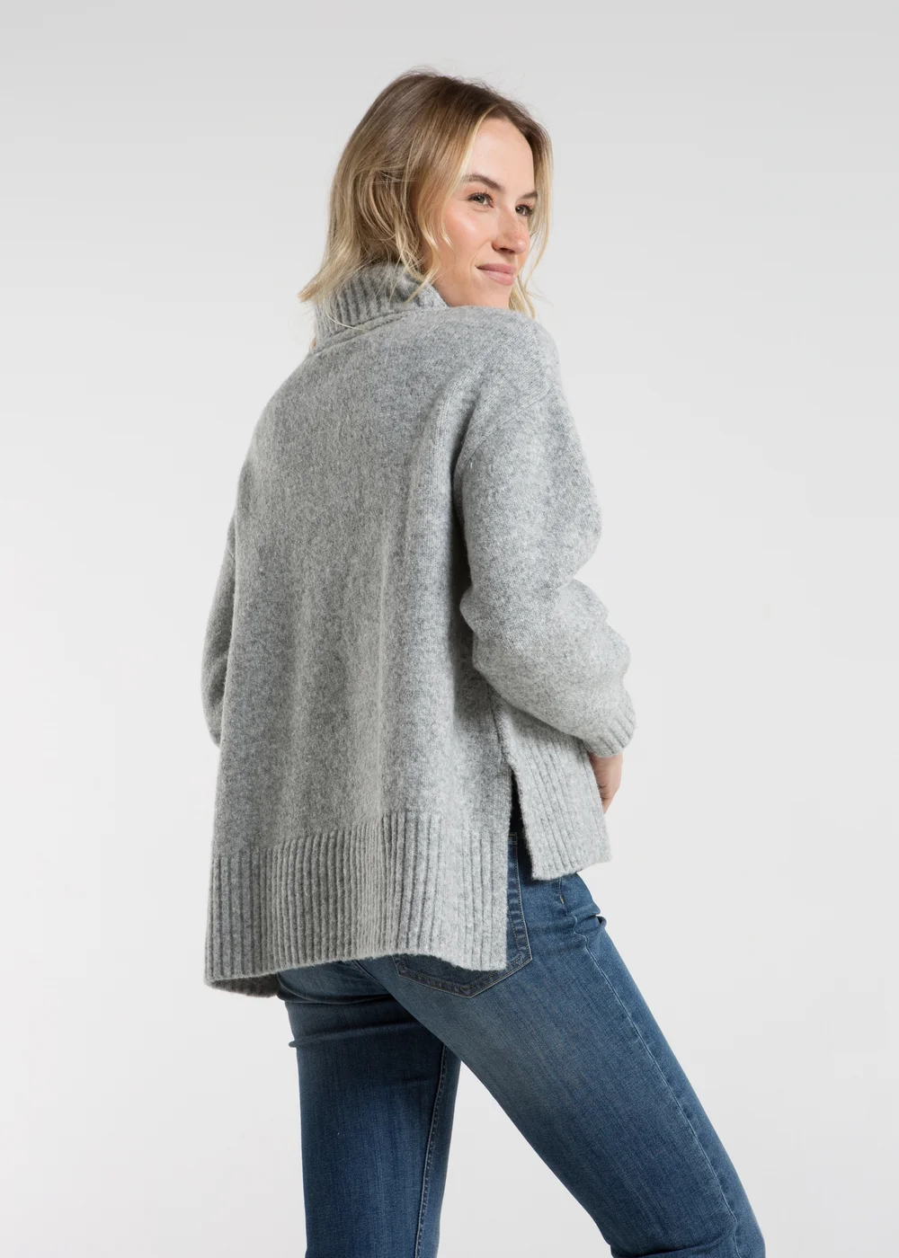 French Connection Light Grey Cable Knit Roll Neck Jumper - XS Image 2