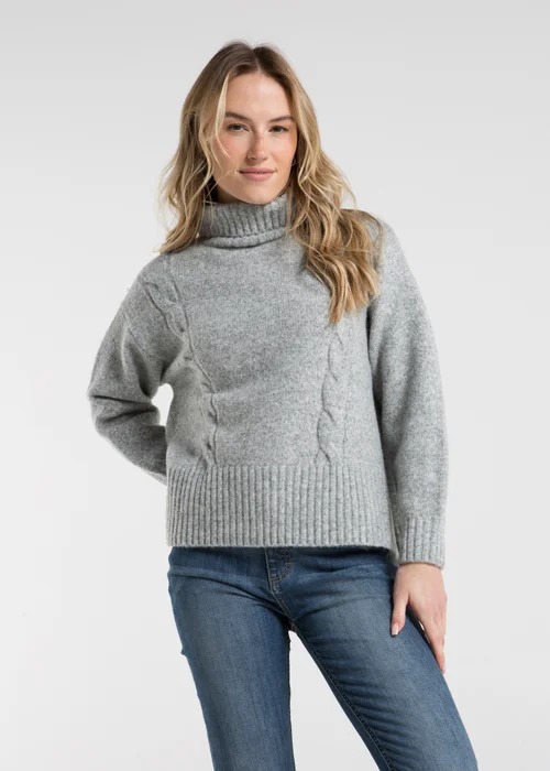 French Connection Light Grey Cable Knit Roll Neck Jumper - XS Image 1