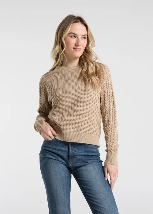 French Connection Camel Cotton Popcorn-Style Cable Knit Crew Neck Jumper - XS Image 4