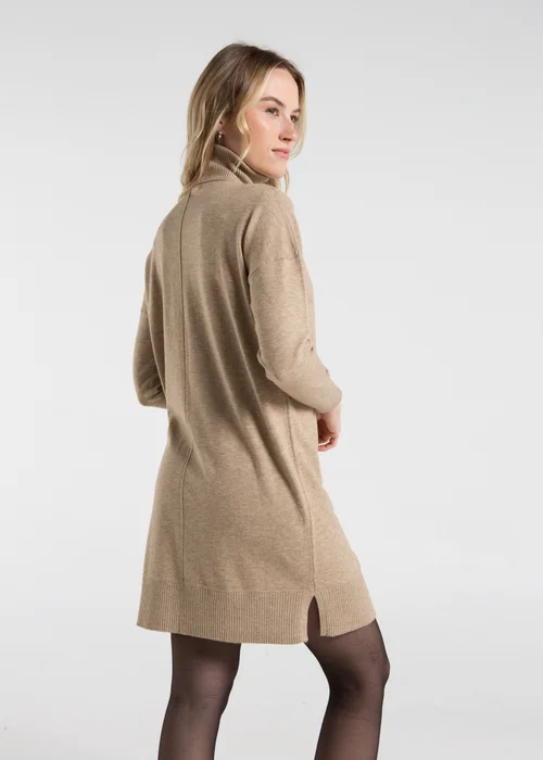 French Connection Camel Cosy Roll Neck Knitted Jumper Dress - XS Image 2