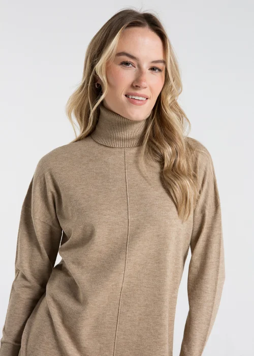 French Connection Camel Cosy Roll Neck Knitted Jumper Dress - XS Image 4