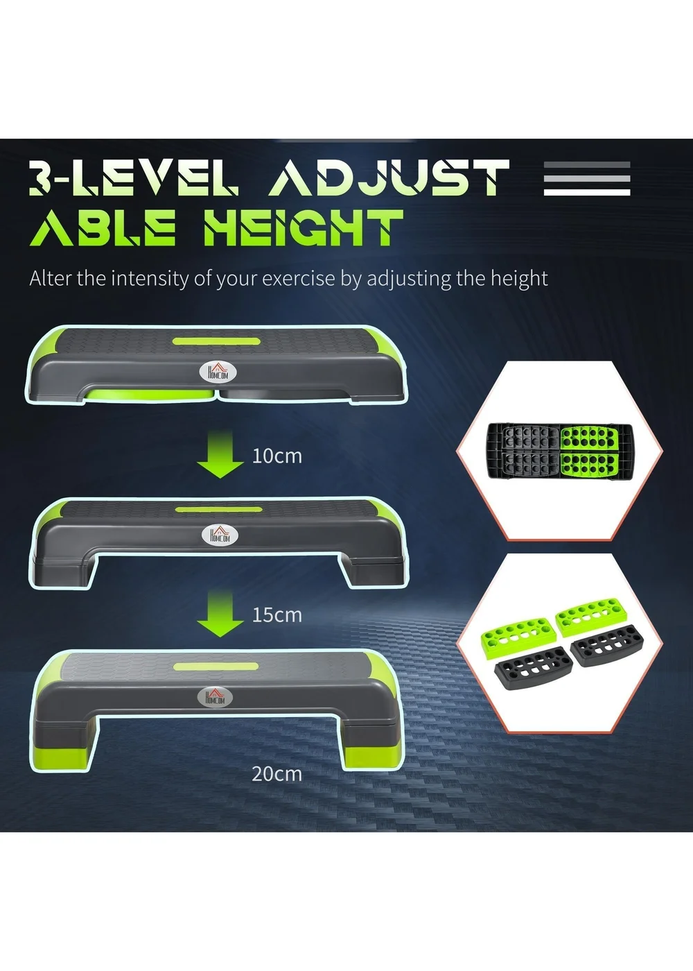 HOMCOM Aerobic Step Three-Level Adjustable Exercise Stepper for Home Office - One Size Image 5