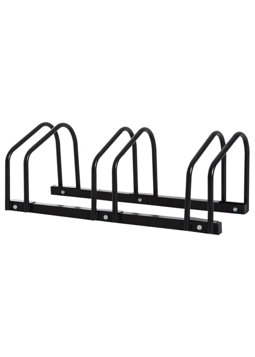 HOMCOM Bike Parking Rack Bicycle Locking Storage Stand for 3 Cycling Black - One Size Image 2