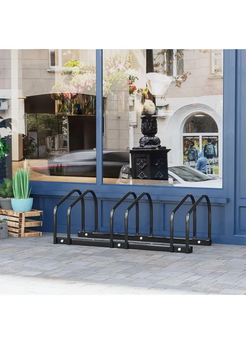HOMCOM Bike Parking Rack Bicycle Locking Storage Stand for 3 Cycling Black - One Size Image 1