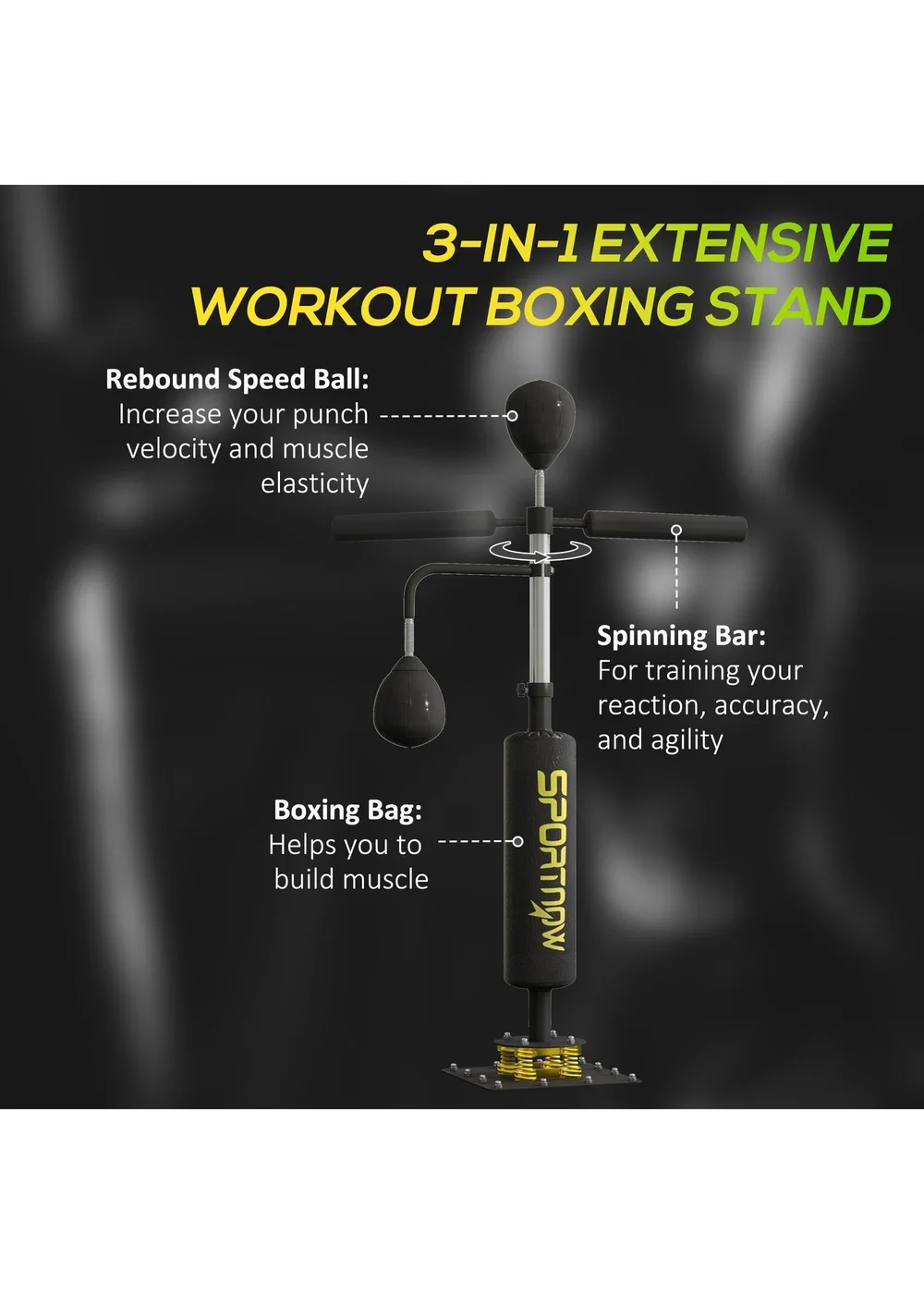 SPORTNOW Boxing Bag Freestanding Punching Bag with Reflex Bar Speed Balls - One Size Image 4