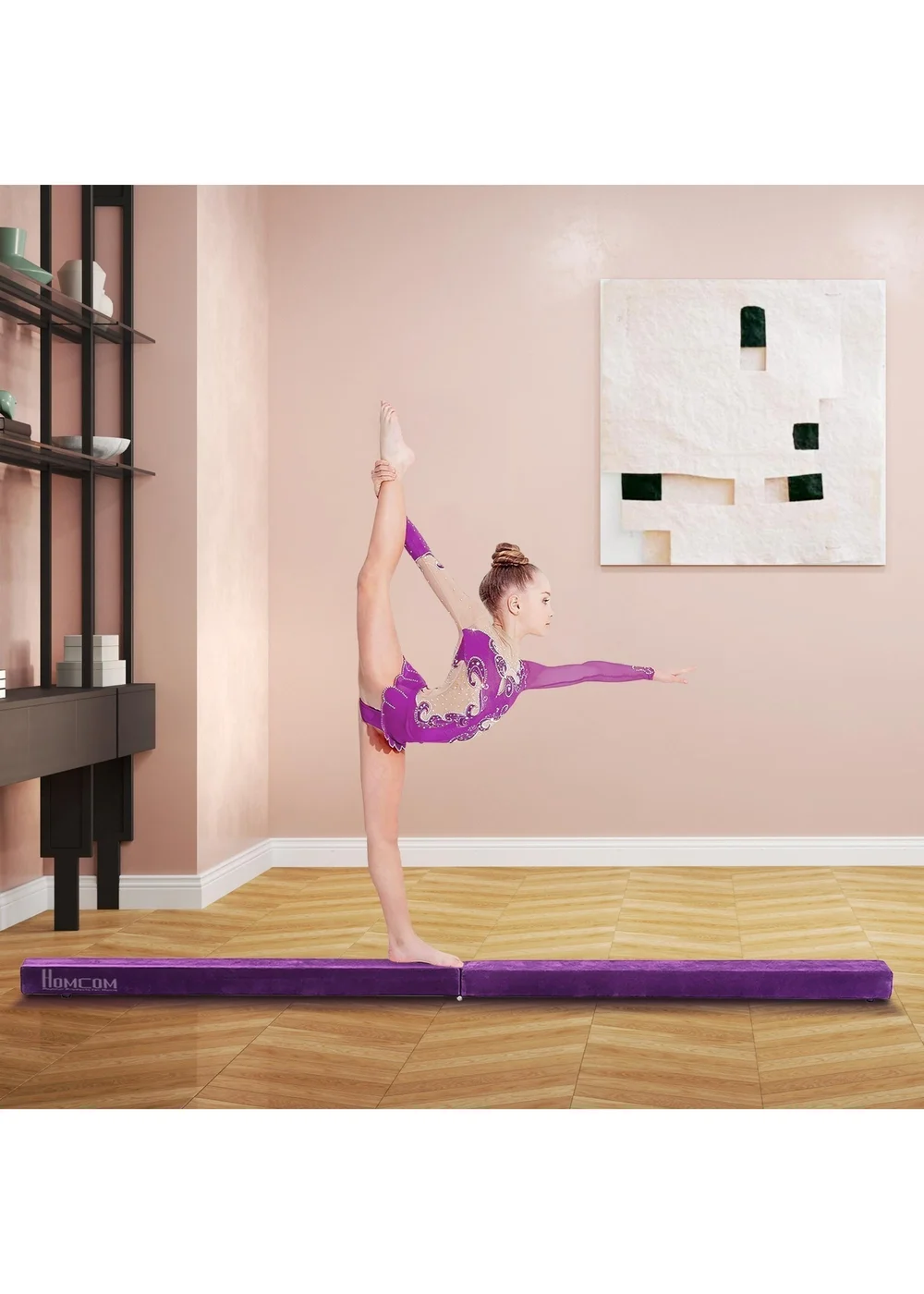 HOMCOM Balance Beam Trainer Fold Performance Gymnastics Suede Home - One Size Image 1