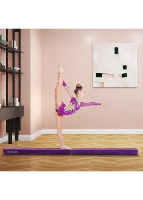 HOMCOM Balance Beam Trainer Fold Performance Gymnastics Suede Home - One Size Image 1