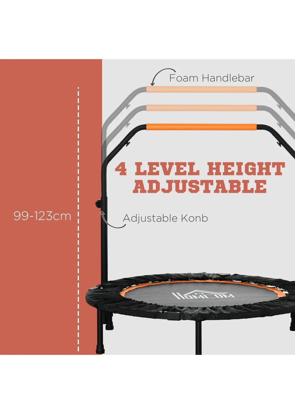 HOMCOM 40" Foldable Mini Fitness Trampoline with Foam Handle Orange - One Size Image 4