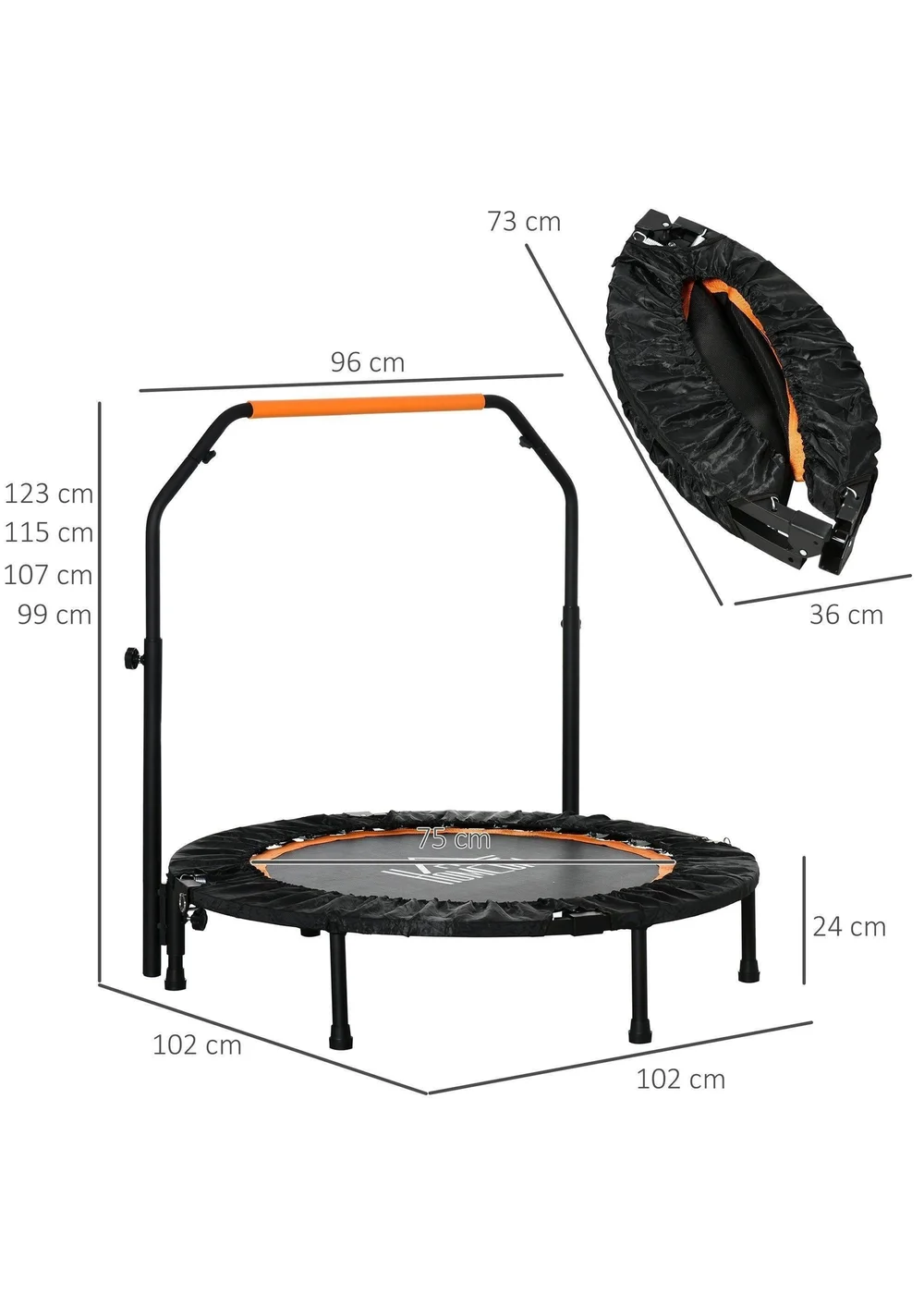 HOMCOM 40" Foldable Mini Fitness Trampoline with Foam Handle Orange - One Size Image 3