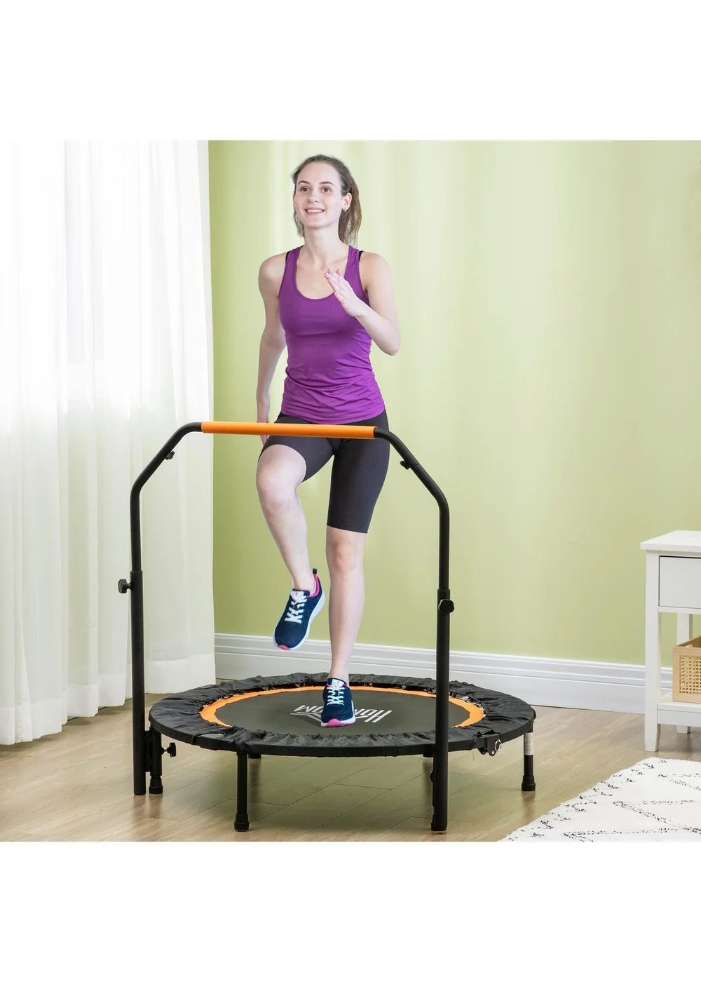 HOMCOM 40" Foldable Mini Fitness Trampoline with Foam Handle Orange - One Size Image 1