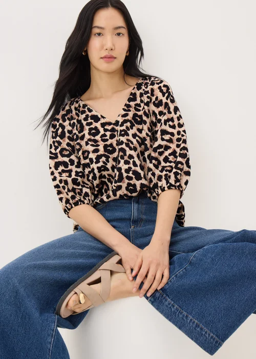 Brown Leopard Print Tea Blouse - 8 Image 1