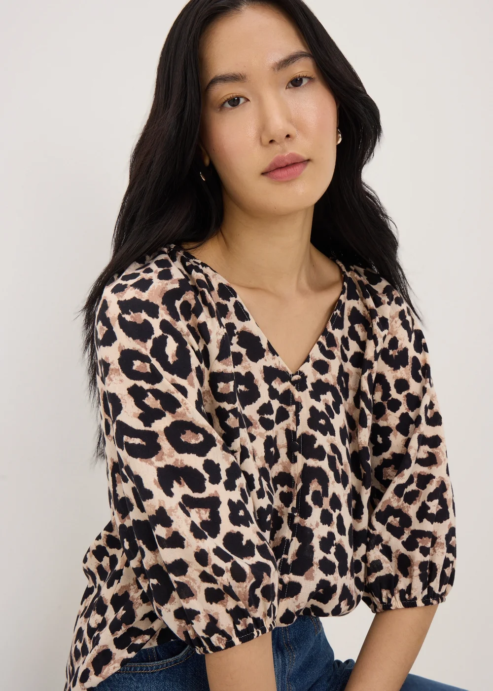 Brown Leopard Print Tea Blouse - 8 Image 3