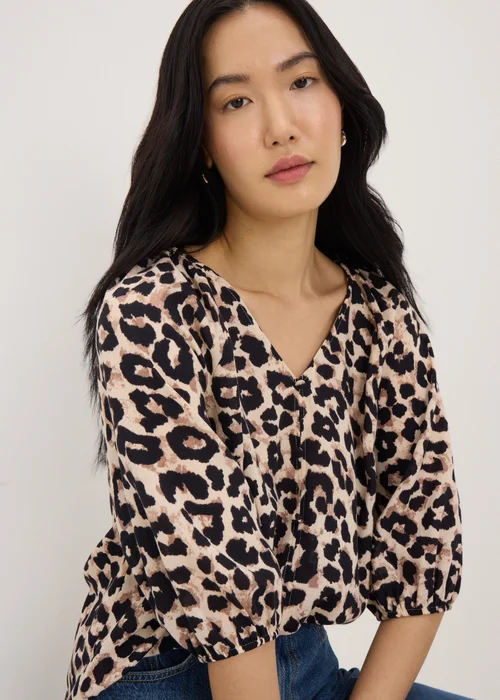 Brown Leopard Print Tea Blouse - 8 Image 3
