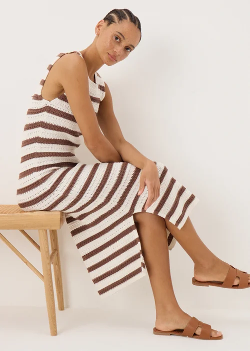 Brown Crochet Stripe Midi Dress - 8 Image 1