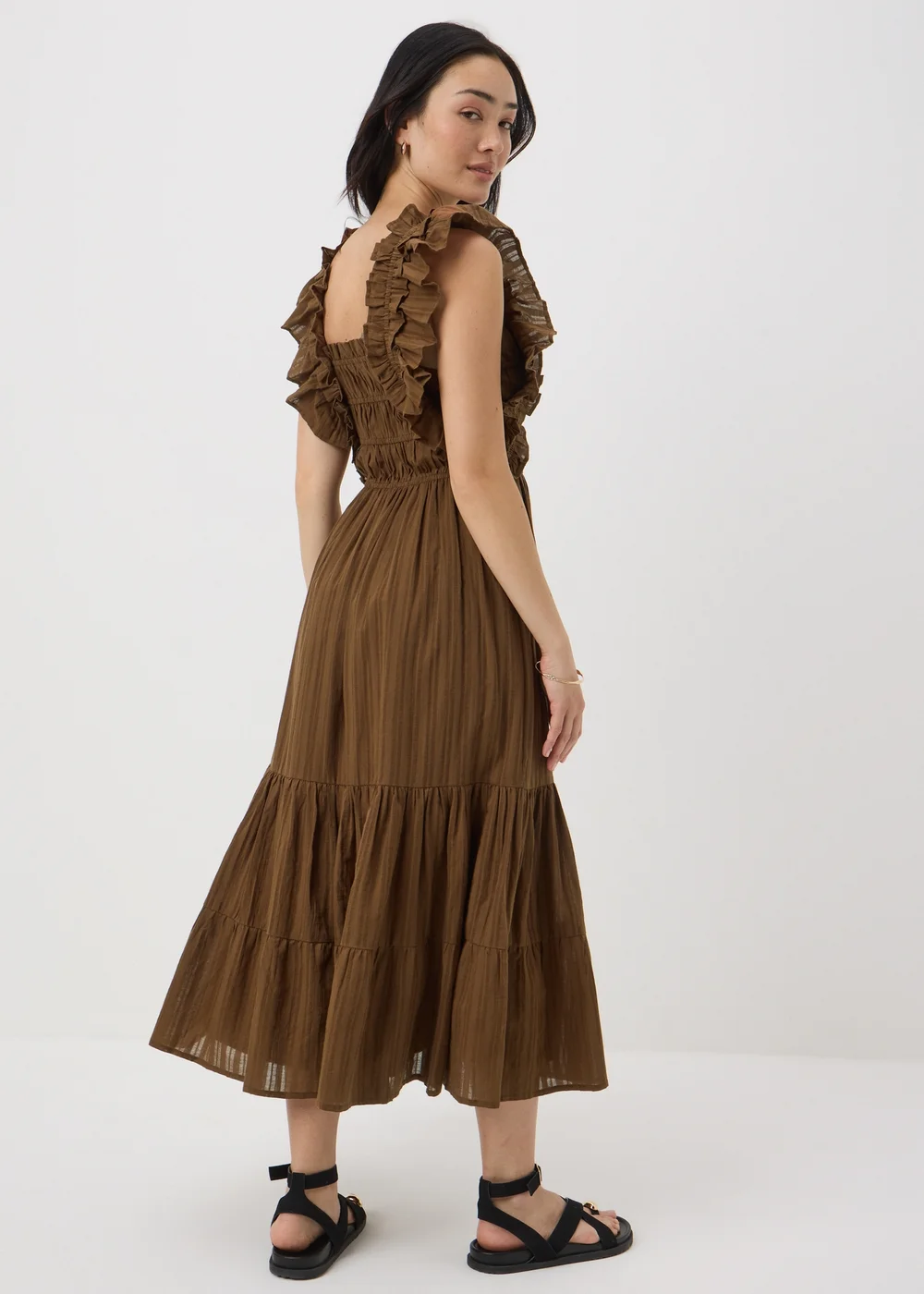 Brown Frill Midi Dress - 8 Image 2