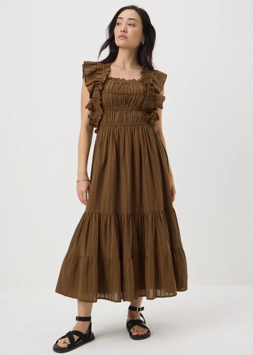 Brown Frill Midi Dress - 8 Image 1