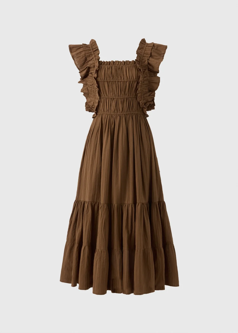 Brown Frill Midi Dress - 8 Image 4